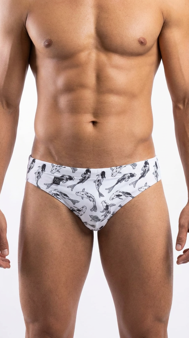 White Koi Men's Swim Brief